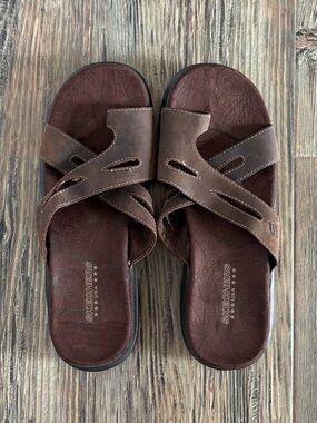 Vtg Skechers Platform Chunky Brown Leather Sandals 46150 Womens 9 Toe Ring Y2K